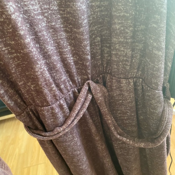 Bobeau Medium Burgandy Brushed Knit Jumpsuit with Tie Waist and Buttons - Picture 3 of 5